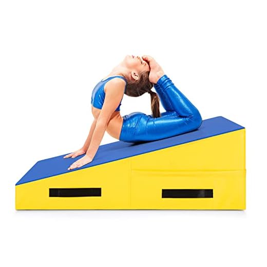Giantex Incline Gymnastic Mat Wedge Shape Gymnastic, Gym Fitness Tumbling Skill Shape Mat for Kids Girls Home Training Exercise, Blue/Yellow (37''x23''x14'')