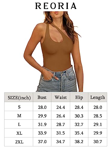 Reoria Women's Summer Sexy One Shoulder Cutout Front Sleeveless One Piece Tank Tops Backless Thong Bodysuits Leotards For Going Out Plus Size Black X-Large #TOP5