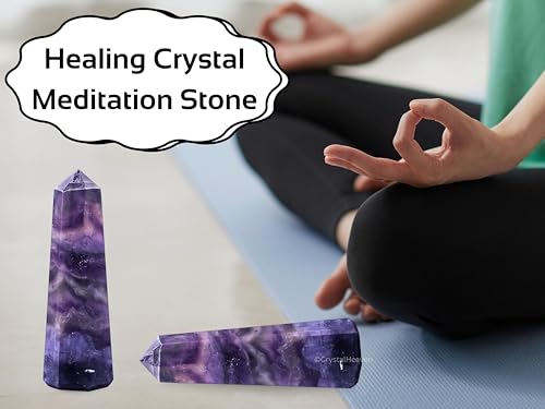 Image of Crystal Heaven Purple Fluorite Crystal Tower Obelisk Point For Chakra, Healing And Balancing - Aaa Grade Original Certified Gemstone Agate For Reiki Meditation Yoga Spiritual (3-4 Inches)