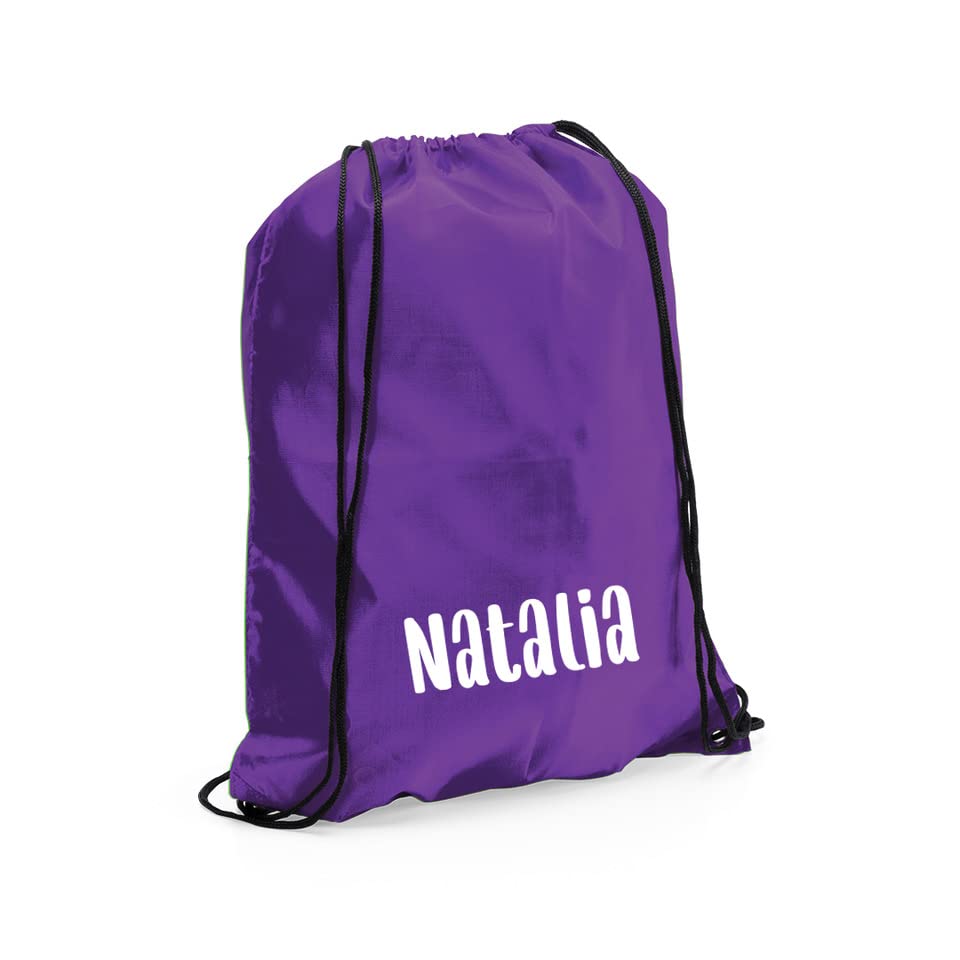 eBuyGB Personalised Drawstring Bag with Custom Name, Kids Backpack, Gym Rucksack, School Sport Bag, Children's PE Kit (Purple)