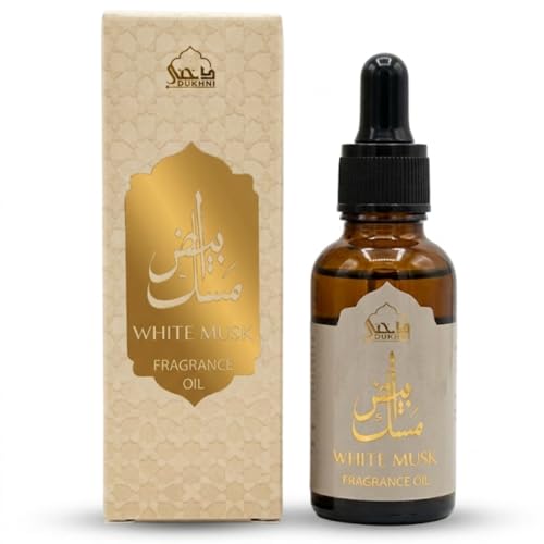 Dukhni White Musk 30ml Fragrance Oil Premium White Musk Diffuser Oil for Home Fragrance Aromatherapy Clean Musky Aroma for Living Room Bedroom Office Long Lasting Scent for Relaxation Ambience
