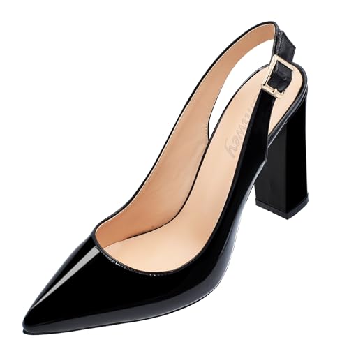 Women's Slingback Chunky Block Heel Pointed Toe Ankle Strap Pumps Party Office Shoes2