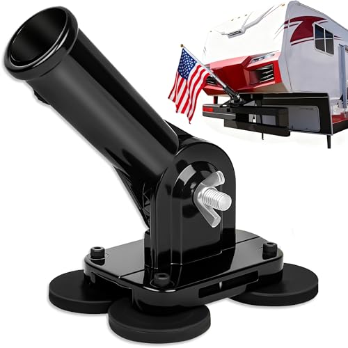 Xiuouix Magnetic RV Flag Pole Holder for 5th Wheel Hitch - Tool-Free Installation 180 Adjustable Angle Heavy-Duty & Weatherproof Compatible with Camper Trailer Adventures Truck (1 Black)