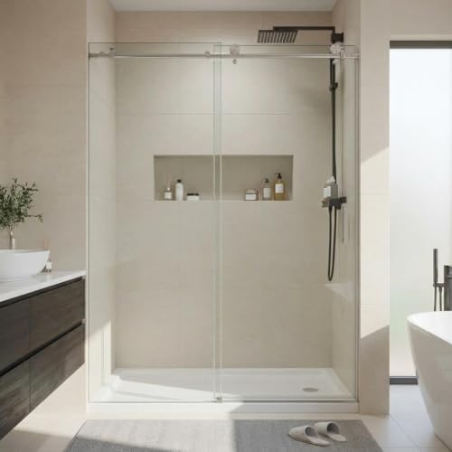 Frameless Glass Shower Door with Stainless Rail