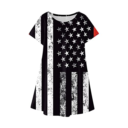Vestidos de verão, dia da independência para crianças de 4 de julho, estampa 3D, manga curta, casual