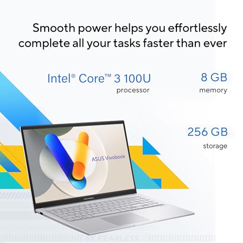 Image of ASUS Vivobook 15 Laptop - 15.6 inch FHD Display- Intel Core 3 100U - 8GB RAM - 256 GB SSD - Windows 11 Home - Cool Silver - F1504VA-PS34
