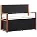 Produktbild vidaXL Akazienholz Massiv Bank mit Stauraum Sitzbank Gartenbank Gartentruhe Truhenbank Kissentruhe Kissenbox Auflagenbox 115cm Poly Rattan Schwarz