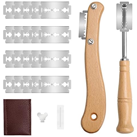 GiReich Juego de 2 Cuchillos de Pan de Madera Navaja de Afeitar con 20 Acero Inoxidable Cuchillas Cover