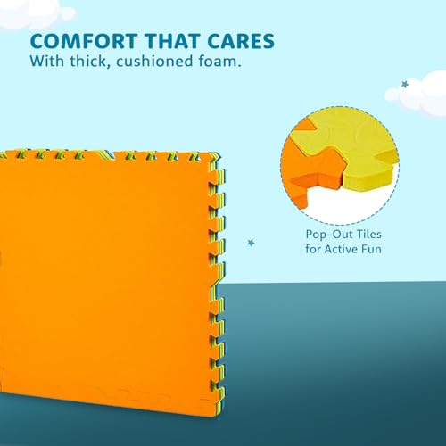 Image of Amazon Brand - Supples Interlocking Eva Foam Mat | Pack of 6 | 1.2 cm Thick | 60 x 60 cm | Activity Mat for Kids 6+ Months | for Home, School & Playground | Durable &Easy Storage | Multicolor