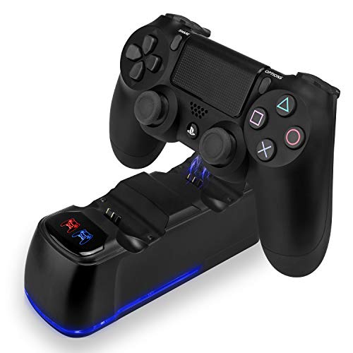 Preisvergleich Produktbild PS4 Controller Ladestation,TechKen Playstation 4 Ladestation PS4 Gamepad Ladegerät Dual Ladestationen PS4 Charger Docking Station Dualshock 4 Ladegerät mit LED Ladeanzeige&USB Kabel für PS4 Slim Pro