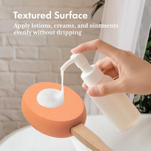 Image of AmazerBath Lotion Applicator for Back, Feet, 4 Replaceable Pads with Long Handle, Back Sunscreen Applicator for Kids, Elderly, Women, Apply Cream Medicine Skin Cream Moisturizer Tanner, Orange