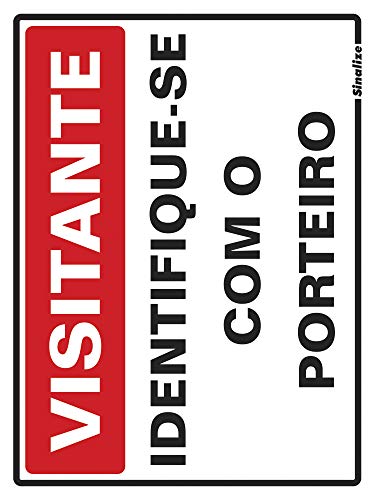 Placa em Poliestireno 15X20 Cm - Visitante Identifique-Se com o Porteiro, SINALIZE, 220BM, Branca