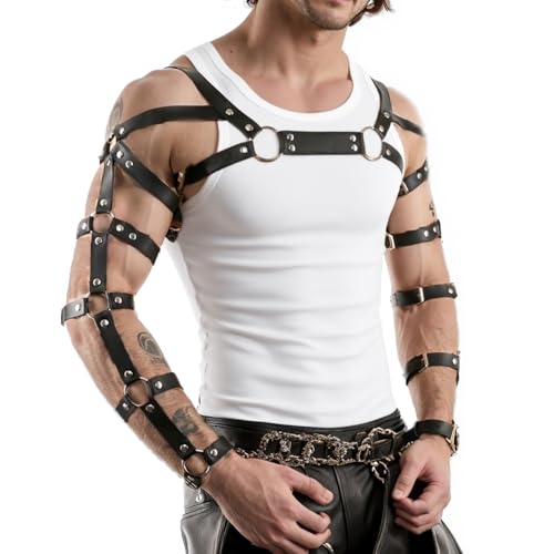 Chest Harness for Men, Mens Body Harness Costumes Shoulder and Arm Belts, PU Leather Men's Punk Chest Belt Muscle Show Fashion Costumes for Cosplay Party