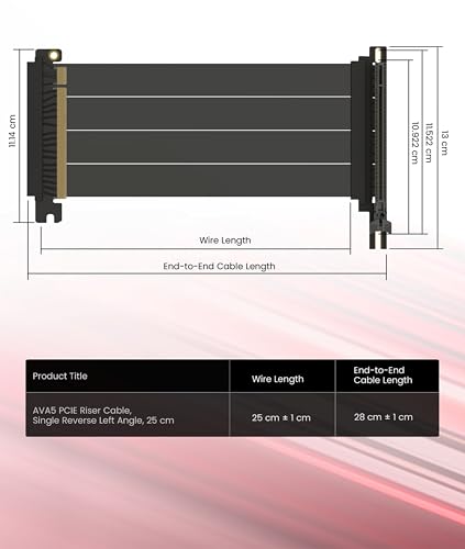 Image of LINKUP AVA5 PCI-E 5.0 Riser Cable | RTX5090 RX8900 GPUs Ready | x16 128GB /s Speed | Compatible with NZXT H1 & PCI-E 4.0 /3.0 | Single Reverse Left Angle, Black 25cm