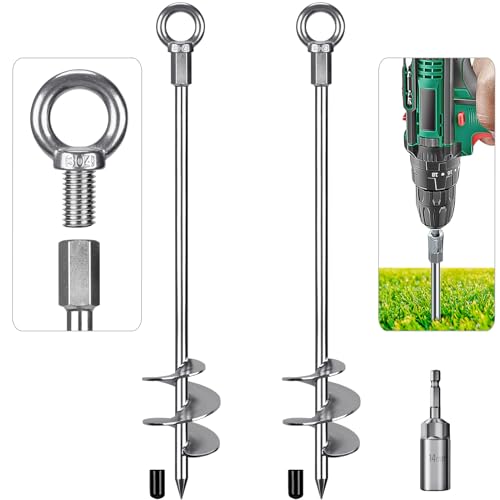 Insaga Tent Peg, 76cm Heavy Duty Ground Anchor Large Metal Earth Stake Spiral Blade Screw in Trampolines Spike for Swing Set/Camping/Shed/Dog/Carport with Fixed Eyelet, 2 Pack