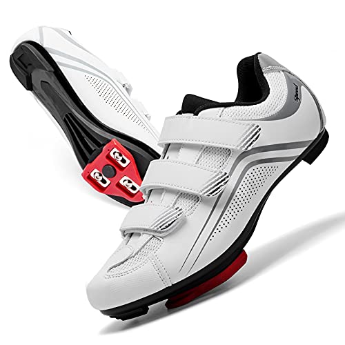 QFJB Road Bike Cycling Shoes for Men, Women Menâ€™s Cycling Shoes, Indoor Cycling Shoes Women, Compatible with Cleats, SPD System, Lock Road Bike Riding Shoes, Delta Cleats Included White