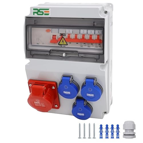 BAUSTROMVERTEILER WANDVERTEILER KOMPLETT VERDRAHTET 32A 16A 230V MIT CEE DOSE ZÄHLER IP65, 4. 1x16a 3x230v MIT LS+FI