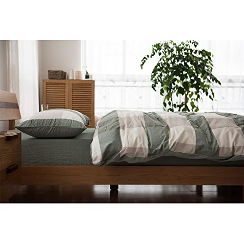 Housse de couette 220x240 coton lavé vert avec drap housse assorti