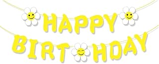 Yellow Daisy Birthday Party Decoration Supplies, Yellow Flower Birthday Party Banner Decorations Garland Hanging Paper Kit for Kids Adults Birthday Party Decorations