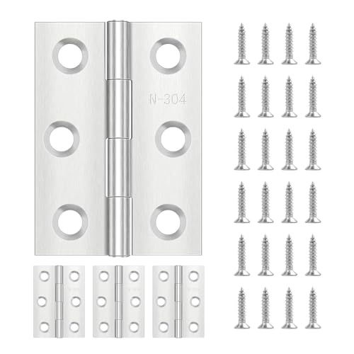 4 pcs bisagras de acero inoxidable, Conectores de bisagras75mm × 50mm, bisagras de acero inoxidable para puertas, ventanas y armarios, pulidas, con 24 tornillos, color plata