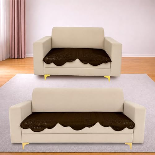 Image of Homerz Premium 'Surya Series' Sofa Cover | Stylish Sofa Protector | Net Fabric | Anti-Stain & Washable Slip Cover Exact Size Antislip (Flower Valley Brown, 5 (3+2) Seater, Only Seat Cover)