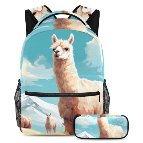 Cartables de grande capacité ado sac à dos montagne enneigée et trousse