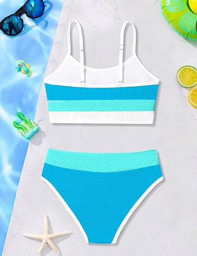 Image of Girls Bathing Suit Color-Block Adjustable Straps Bikini Sets Girls Two Piece Swimsuits with Chest Pad Swimwear 7-18T