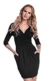 Glamour Empire. Women's Wrap V-Neck Jersey Pencil Dress with Pockets S-4XL. 236 (Black, UK 18, XXXL)