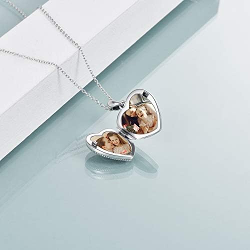 AOBOCO Sterling Silver Flower Lockets For Women that Holds Pictures Love Heart Photo Locket Necklace Memory Pendant with Blue Crystals from Austria, Birthday Gifts for Women Girldfriend Wife Mum