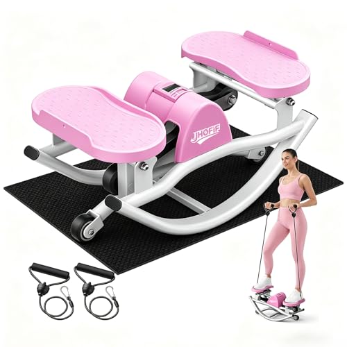 Image of U-Rock Mini Stepper with Upgraded Anti-Slip Mat, Resistance Bands & 3D Swing Motion - Quiet Compact Stair Stepper with Digital Monitor, Full-Body Workout Fitness Equipment for Home & Office