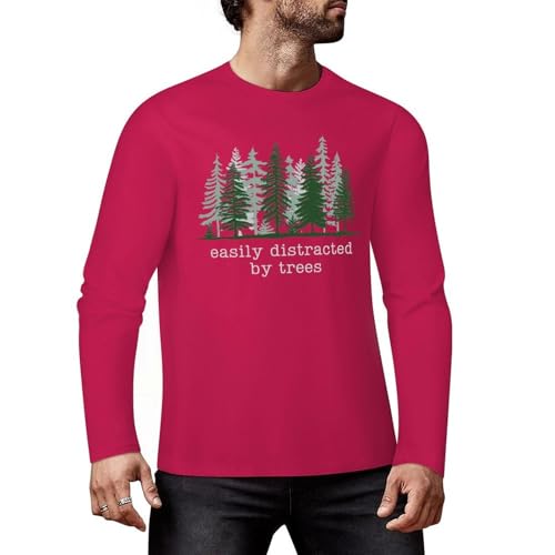 Camiseta de manga larga con gráfico de fácil distracción de árboles de algodón de primera calidad para hombres y mujeres, Estilo burdeos, 4XL