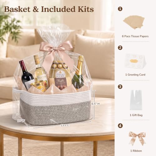 CHICVITA Large Rope Gift Baskets Empty with Handles, 13.5" x 10" x 6.5" - Image 2
