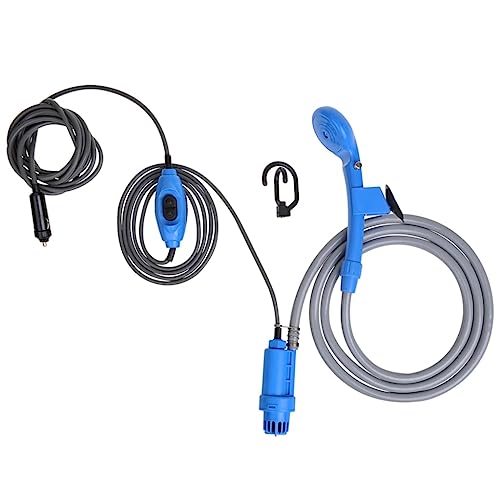 ProPlus Mobile Campingdusche 12V – Tragbare Outdoor Dusche für Camping, Wohnmobil und Reise – Tauchpumpe, 2 m Schlauch, Wassersack – Grau/Blau :