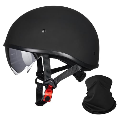ILM Motorcycle Half Helmet with Sunshield Quick Release Strap Half Face Fit for Cruiser Scooter DOT Approved (Matte Black, XX-Large)