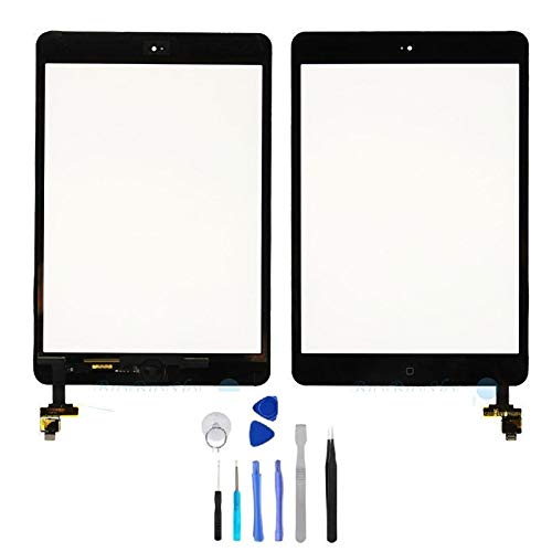 BESTeck Replacement Screen Digitizer Compatible for iPad Mini 1 A1432 A1454 A1455 and Mini 2 A1489 A1490 A1491 with IC Chip, Home Button, Adhesive and Tools (Black)