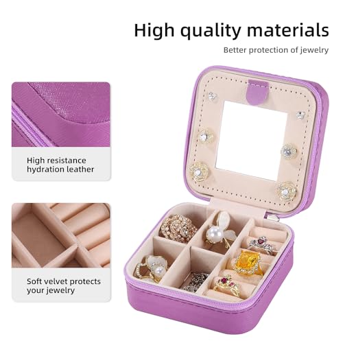 Image of KElofoN Travel jewelry case Travel jewelry box Travel Jewelry Organizer Small Jewelry Organizer Box for Girls Women with Mirror (Purple-5)