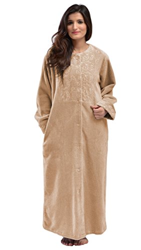 Bath & Robes Women's Full Length Cotton Chenille Buttoned Bathrobe Large