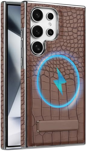 Coque en cuir pour Samsung S24 Ultra style crocodile chic marron