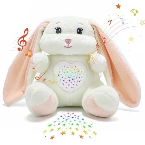 Image of JUHOT Baby Sleep Soother Bedtime Bunny Toy with Cry Sensor, Mom‘s Heartbeat Lullabies White Noise, Starlight Projector, Toddler Crib Sleeping Aid for Infant,Boy Girl Baby Gifts