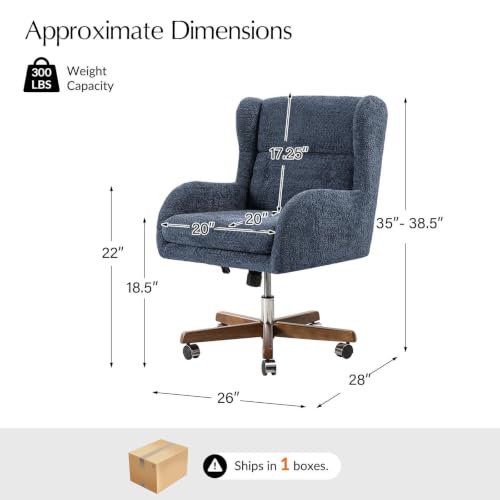 Image of HULALA HOME Modern Swivel Office Chair with Solid Wood Base, Slate-Blue