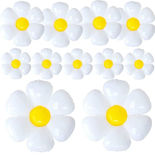 YUJUN 11PCS Daisy Balloons Huge White Flower Daisy Foil Mylar Balloons for Baby Shower Wedding Groovy Boho Daisy Birthday Party Decorations (43in28in16in)
