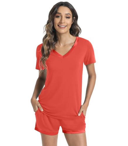 Image of WiWi Viscose from Bamboo Pajamas Set for Women Super Soft Short Sleeve Cooling Summer Plus Size Pjs Sets Sleepwear S-4X