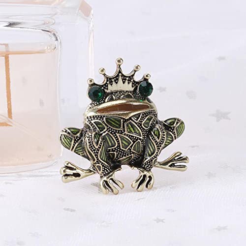 Image of Frog Enamel Pin Vintage Green Crystal Rhinestone Frog Brooch Animal Corsage Bouquet Lapel Pin Badge Jewelry for Women Men