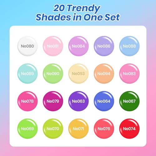 Beetles Deal Box Summer Gel Nail Polish Set - 20 Colors Pastel Neon Bright Color Rainbow Core Gel Polish Set with Base Top Coat HEMA-Free TPO-Free UV LED Needed DIY Salon Home Gifts for Women