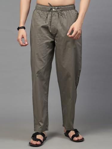 Image of Majestic Man Comfort Fit Solid Cotton Casual Lounge Pyjama with Elastic Waist, Drawstring & Zip Closure