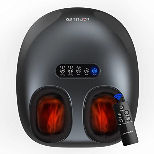 LEPULER Electric Foot Massager Machine with Soothing Heat and Remote, Fits Up to US Men Feet Size 14, Shiatsu Deep Kneading, Delivers Relief for Tired Muscles and Plantar Fasciitis