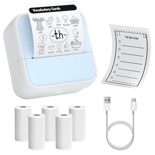 OFFCUP Mini Drucker Mini Fotodrucker mit 5 Papierrollen Tragbarer Mini Printer Thermodrucker...