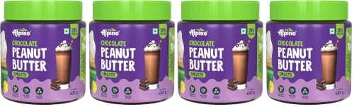 Image of ALPINO Chocolate Peanut Butter Smooth 800g (400g Pack of 4) - Roasted Peanuts, Chocolate Paste, Brown Sugar & Sea Salt - 26g Protein, non-GMO, Gluten Free, - Plant Based Peanut Butter Creamy