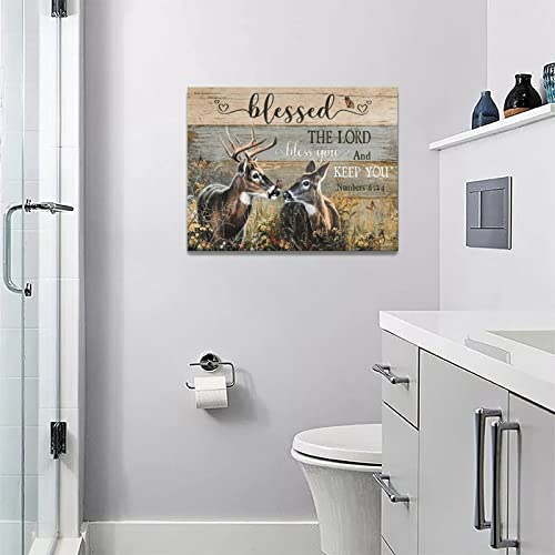 Farmhouse Deer Wall Art Rustic Wildlife Elk Wall Decor Deer Couple Pictures Canvas Painting Prints Framed Modern Home Decor Artwork Gift For Bathroom Bedroom 12"X16" #TOP5