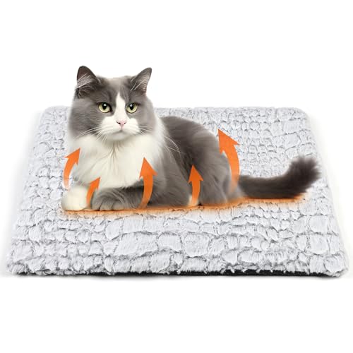 Leekalos Self Warming Cat Bed Self Heating Cat Dog Mat, Ultra Soft Extra Warm Thermal pet Pad for Indoor Outdoor Pets with Removable Cover Non-Slip Botom Washable (Grey, Small(23.6''X17.7''))